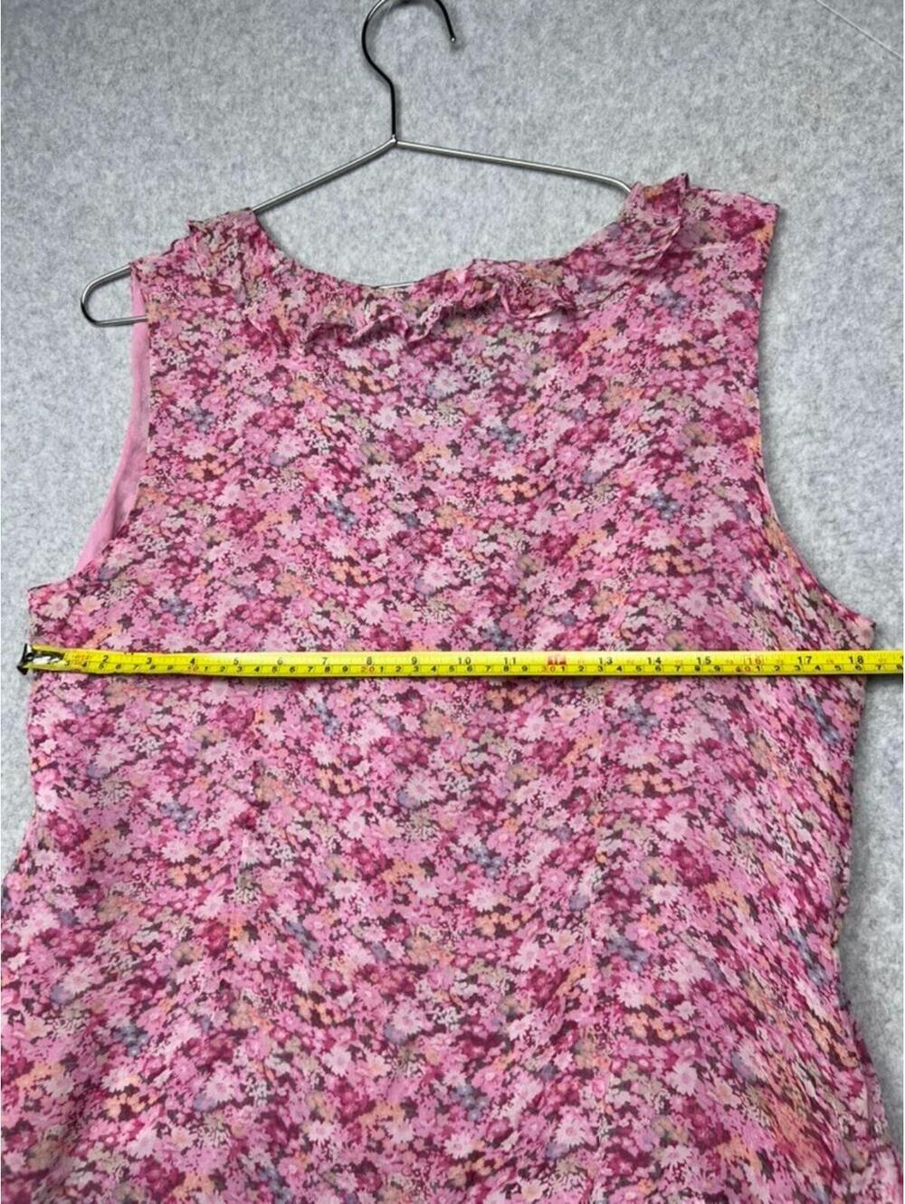 Silkland Silk Sheer Pink Floral Ruffle Dainty L Fairy Y2K Boho Coquette Dolce - Picture 4 of 7